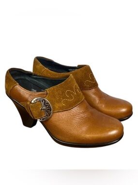 Dromedaris Brown Leather Suede Buckle Slip On Mules Shoes Sz EU37